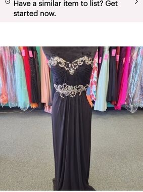 Embellished Black Strapless Evening Gown